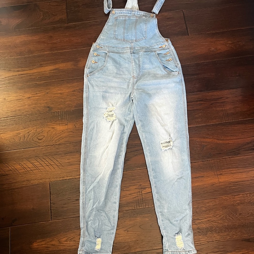 Light Blue Denim ripped Overalls